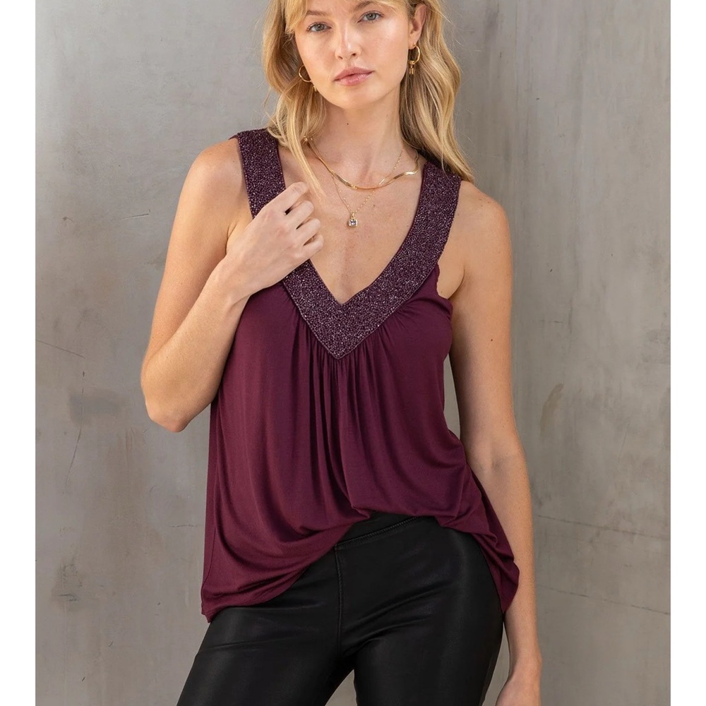 Lovestitch Deep Wine V-Neck Tank Top